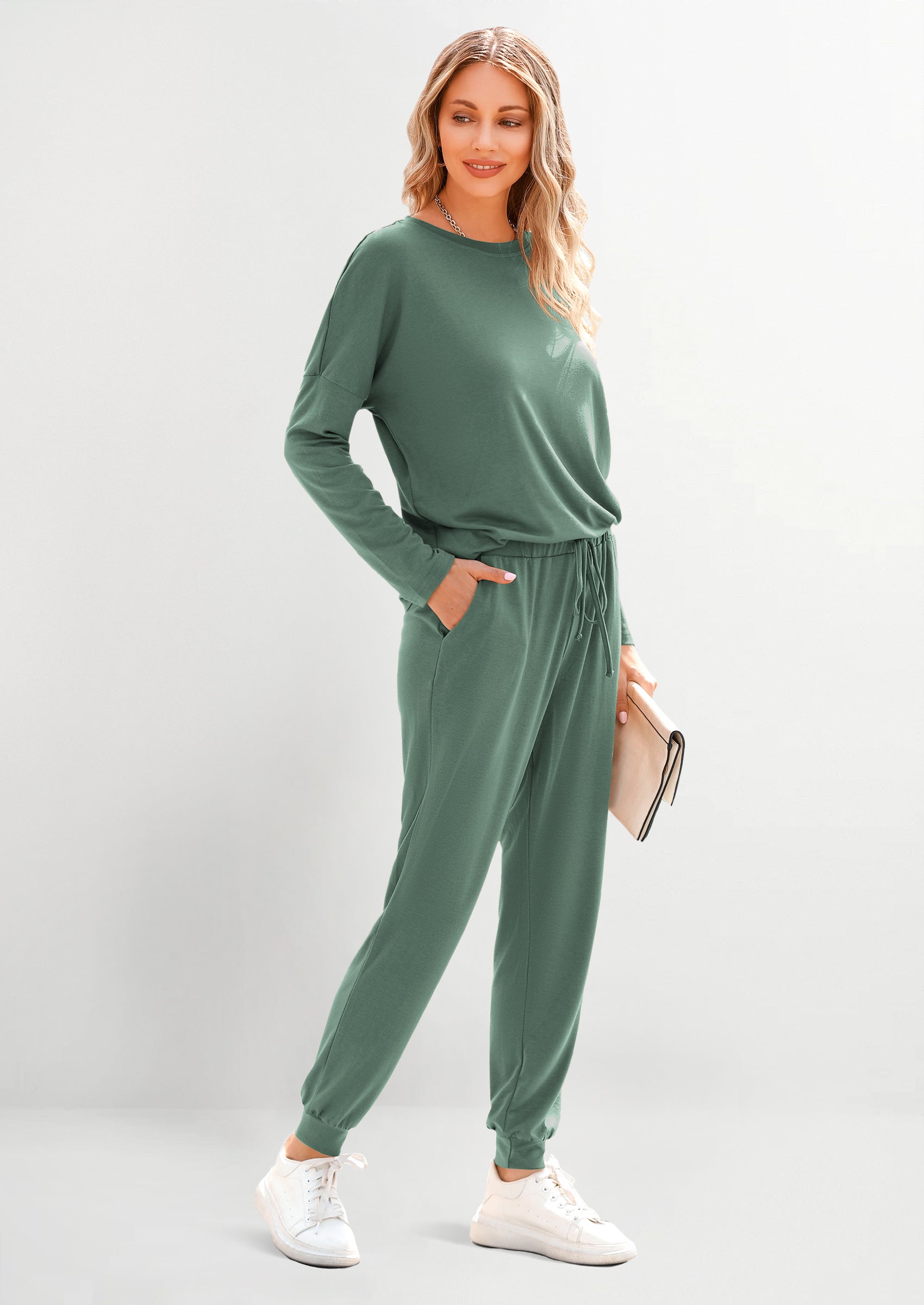 PRETTYGARDEN Lounge Outfit Long Sleeve Crewneck Pullover Tops High Waisted Pants Set Tracksuit