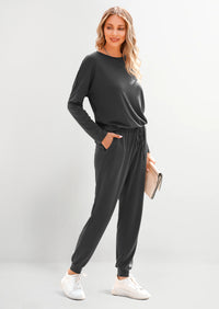 PRETTYGARDEN Lounge Outfit Long Sleeve Crewneck Pullover Tops High Waisted Pants Set Tracksuit