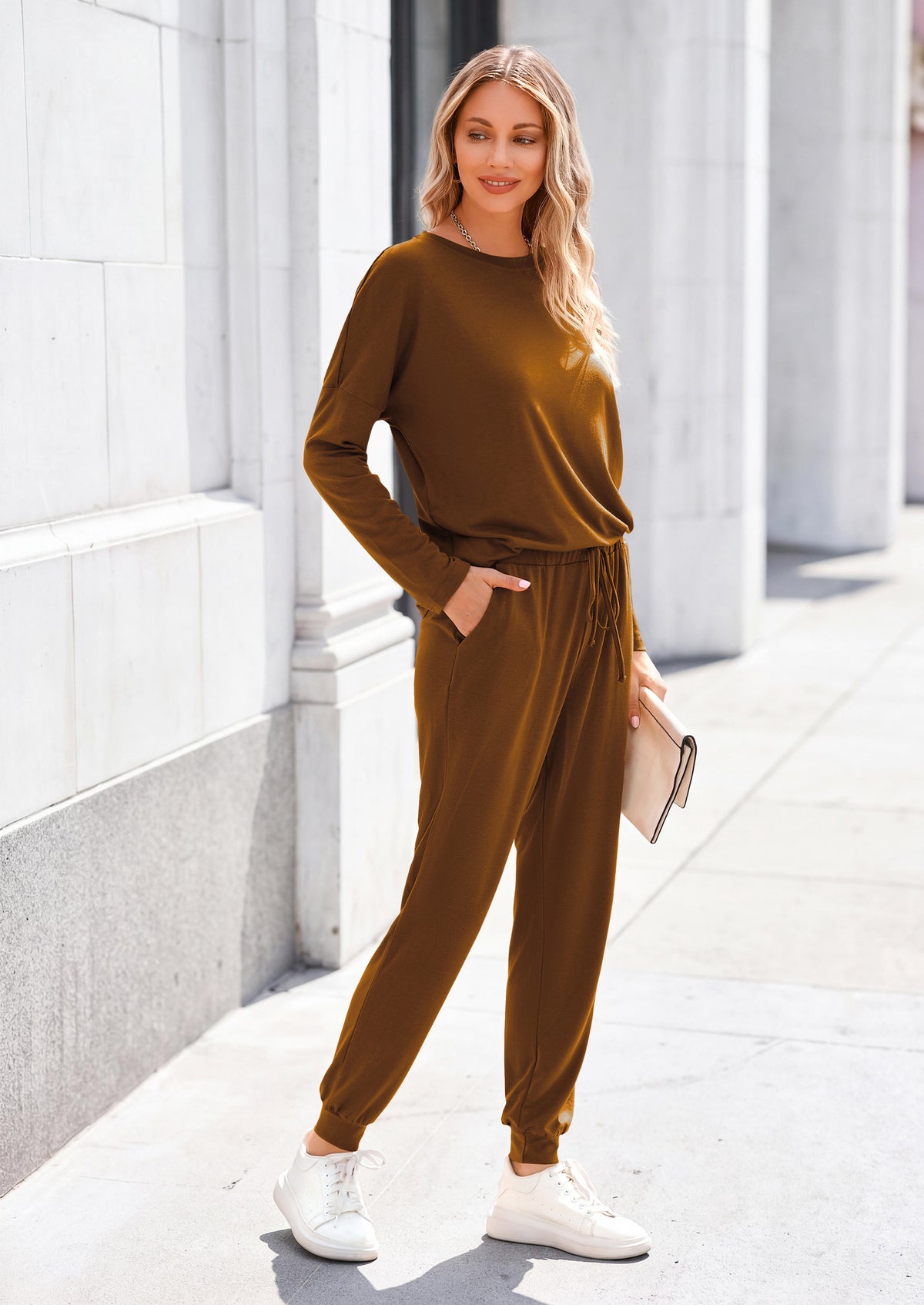 PRETTYGARDEN Lounge Outfit Long Sleeve Crewneck Pullover High Waisted Pants Set Tracksuit