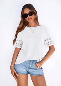 PRETTYGARDEN Summer Tops for Women Lace Short Sleeve T-Shirts Casual Blouses Spring Fashion Clothes Vacation Outfits PRETTYGARDEN