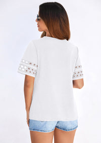 PRETTYGARDEN Summer Tops for Women Lace Short Sleeve T-Shirts Casual Blouses Spring Fashion Clothes Vacation Outfits PRETTYGARDEN