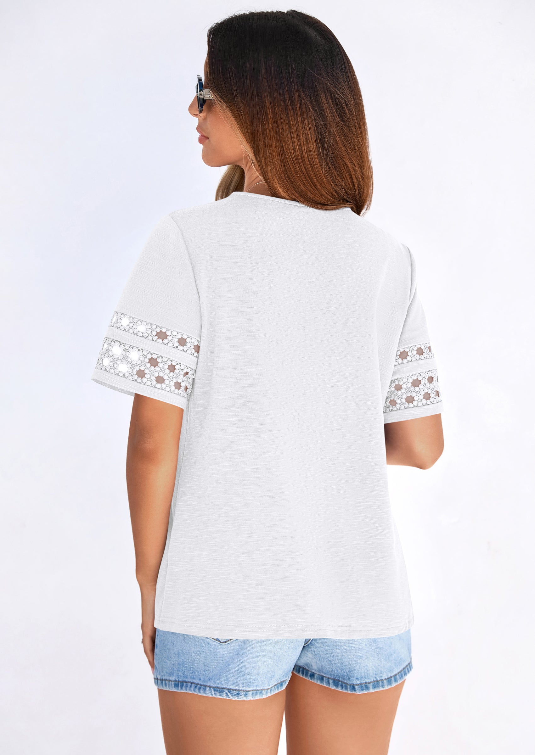 PRETTYGARDEN Summer Tops for Women Lace Short Sleeve T-Shirts Casual Blouses Spring Fashion Clothes Vacation Outfits PRETTYGARDEN