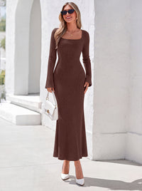 PRETTYGARDEN Women's Fall Long Sleeve Maxi Bodycon Dresses | Soft Stretchy Ribbed Knit, Bell Sleeve Square Neck Mermaid, Elegant Long Dress, Wedding Guest Party, 2026 Winter Clothing