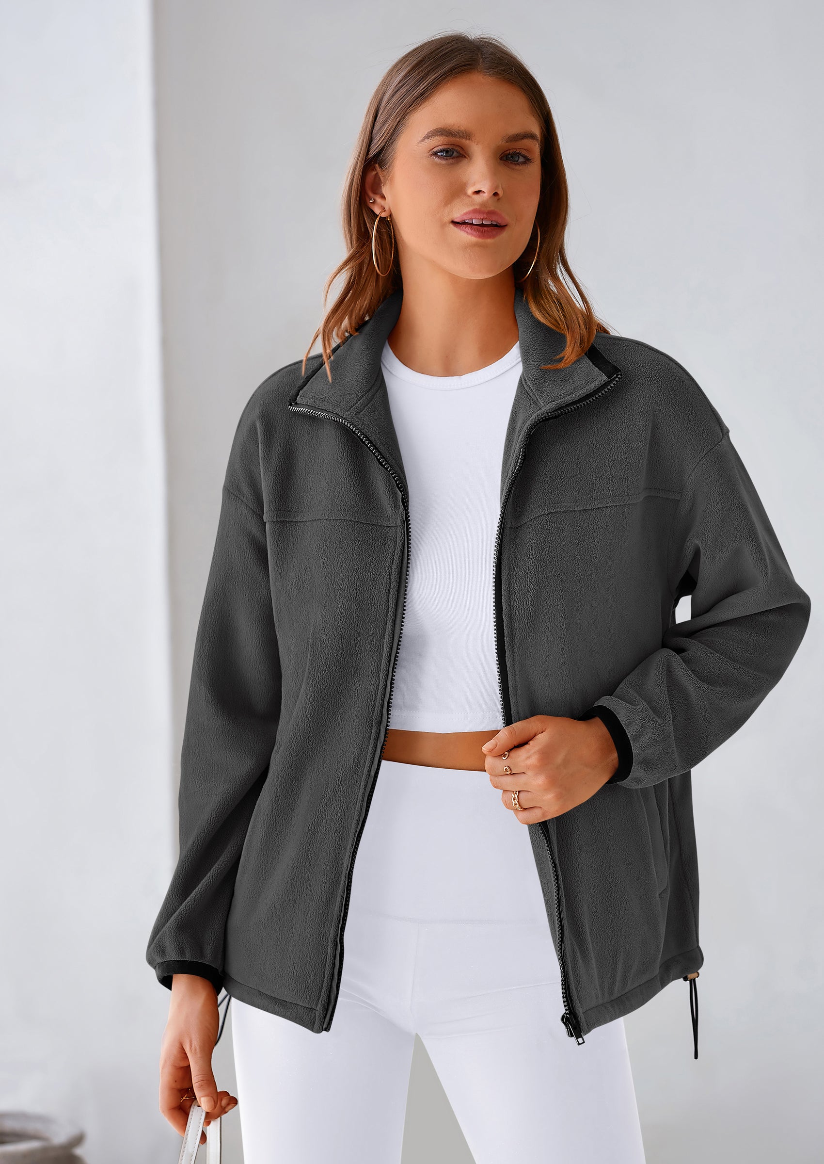 BTFBM Women's Fleece Jackets Fall Winter Clothes 2025 Stand Collar Outwear Jacket Zip Up Casual Fuzzy Coats Pockets PRETTYGARDEN