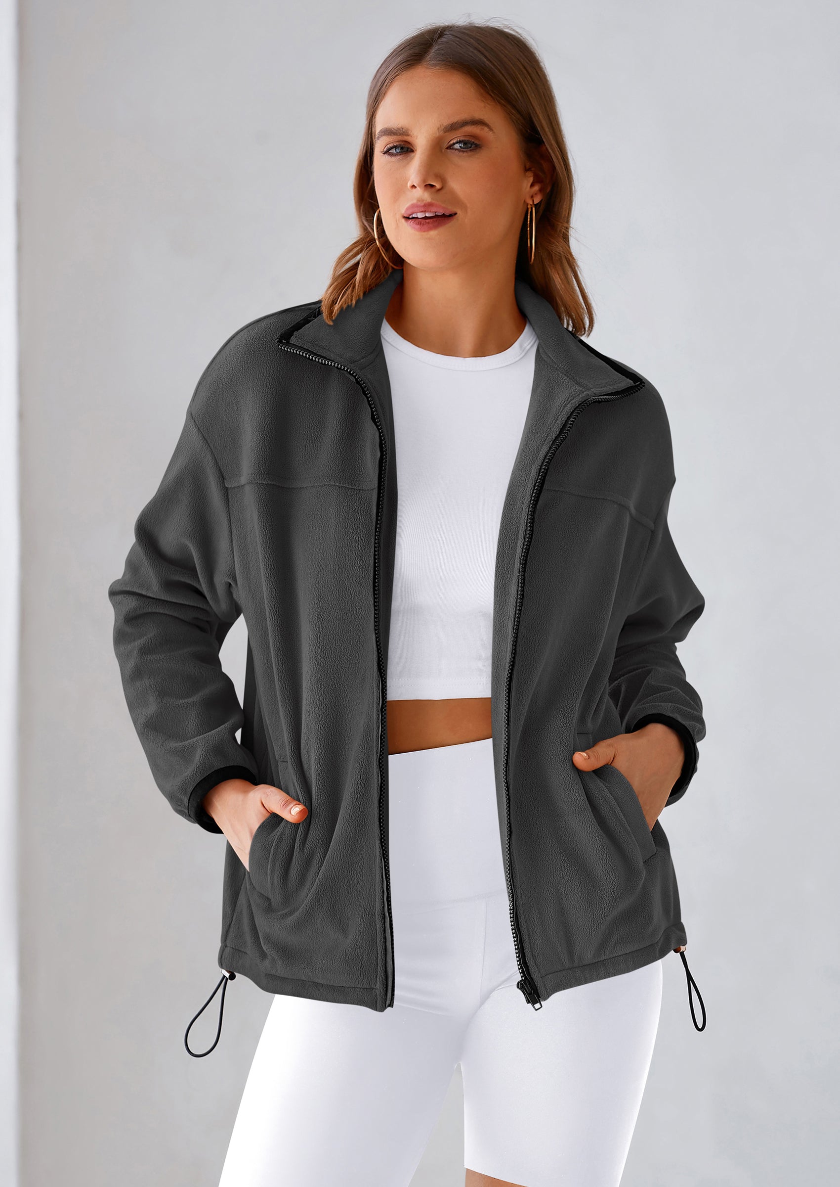 BTFBM Women's Fleece Jackets Fall Winter Clothes 2025 Stand Collar Outwear Jacket Zip Up Casual Fuzzy Coats Pockets PRETTYGARDEN