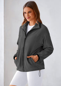 BTFBM Women's Fleece Jackets Fall Winter Clothes 2025 Stand Collar Outwear Jacket Zip Up Casual Fuzzy Coats Pockets PRETTYGARDEN