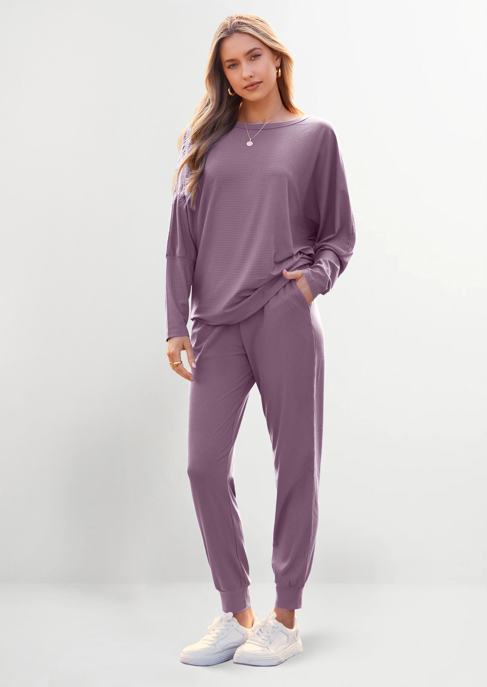 PRETTYGARDEN Women's Fall 2 Piece Lounge Set Long Sleeve Tops Ribbed Pants Spring Matching Sweatsuit Travel Outfits Clothes