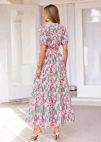 PRETTYGARDEN Women's Summer Maxi Dresses Boho Floral Short Sleeve V Neck Casual Wedding Guest 2026 Beach Vacation Outfits