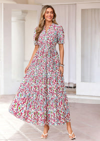 PRETTYGARDEN Women's Summer Maxi Dresses Boho Floral Short Sleeve V Neck Casual Wedding Guest 2026 Beach Vacation Outfits