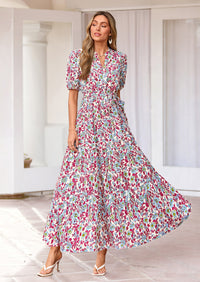 PRETTYGARDEN Women's Summer Maxi Dresses Boho Floral Short Sleeve V Neck Casual Wedding Guest 2026 Beach Vacation Outfits