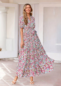 PRETTYGARDEN Women's Summer Maxi Dresses Boho Floral Short Sleeve V Neck Casual Wedding Guest 2026 Beach Vacation Outfits