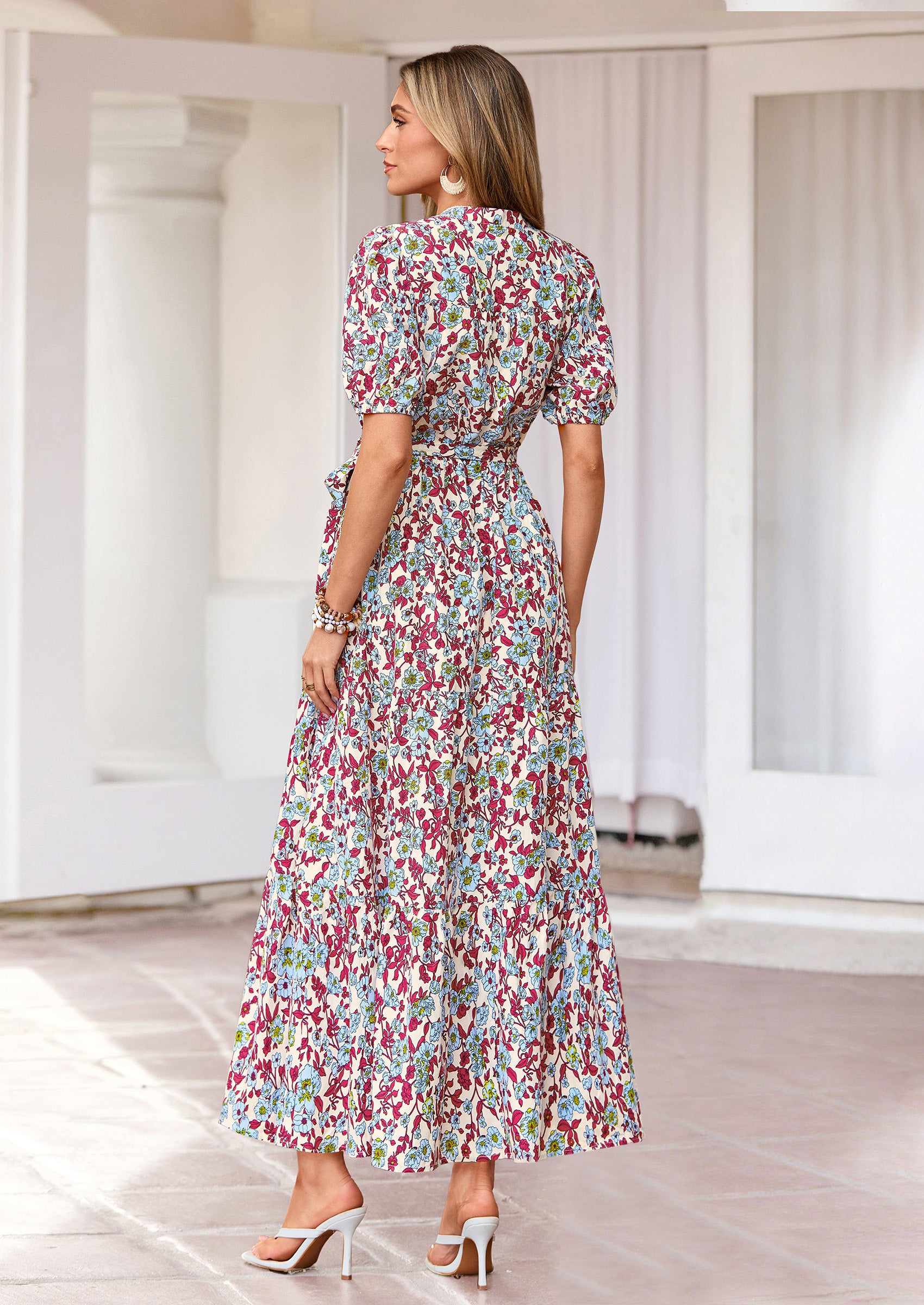 PRETTYGARDEN Women's Summer Maxi Dresses Boho Floral Short Sleeve V Neck Casual Wedding Guest 2026 Beach Vacation Outfits