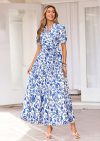 PRETTYGARDEN Women's Summer Maxi Dresses Boho Floral Short Sleeve V Neck Casual Wedding Guest 2026 Beach Vacation Outfits