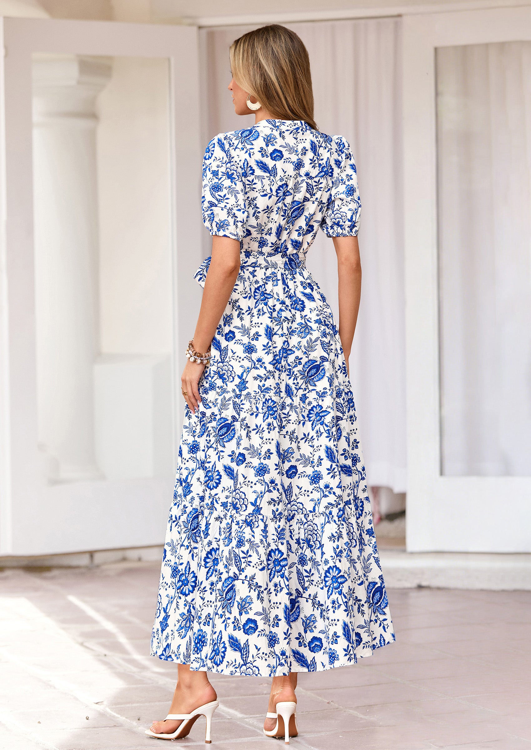 PRETTYGARDEN Women's Summer Maxi Dresses Boho Floral Short Sleeve V Neck Casual Wedding Guest 2026 Beach Vacation Outfits