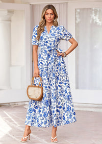 PRETTYGARDEN Women's Summer Maxi Dresses Boho Floral Short Sleeve V Neck Casual Wedding Guest 2026 Beach Vacation Outfits