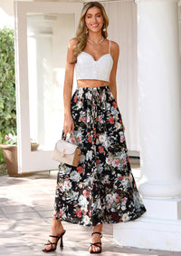 PRETTYGARDEN Summer Maxi Long Skirts for Women Trendy Boho Floral High Waisted Slit Flowy Travel Beach Vacation Clothes