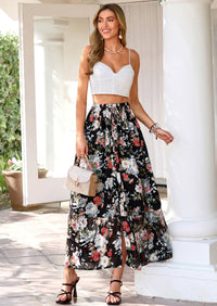 PRETTYGARDEN Summer Maxi Long Skirts for Women Trendy Boho Floral High Waisted Slit Flowy Travel Beach Vacation Clothes