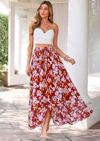 PRETTYGARDEN Summer Maxi Long Skirts for Women Trendy Boho Floral High Waisted Slit Flowy Travel Beach Vacation Clothes