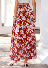 PRETTYGARDEN Summer Maxi Long Skirts for Women Trendy Boho Floral High Waisted Slit Flowy Travel Beach Vacation Clothes