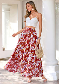 PRETTYGARDEN Summer Maxi Long Skirts for Women Trendy Boho Floral High Waisted Slit Flowy Travel Beach Vacation Clothes