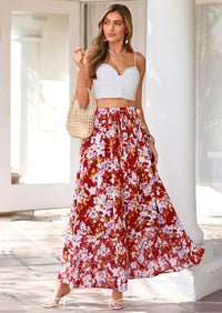 PRETTYGARDEN Summer Maxi Long Skirts for Women Trendy Boho Floral High Waisted Slit Flowy Travel Beach Vacation Clothes