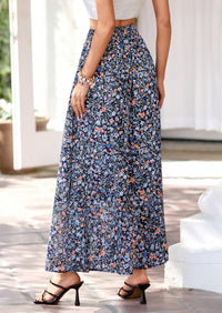 PRETTYGARDEN Summer Maxi Long Skirts for Women Trendy Boho Floral High Waisted Slit Flowy Travel Beach Vacation Clothes