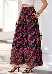 PRETTYGARDEN Summer Maxi Long Skirts for Women Trendy Boho Floral High Waisted Slit Flowy Travel Beach Vacation Clothes