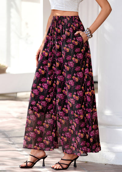 PRETTYGARDEN Summer Maxi Long Skirts for Women Trendy Boho Floral High Waisted Slit Flowy Travel Beach Vacation Clothes