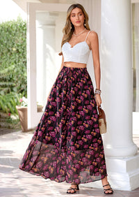 PRETTYGARDEN Summer Maxi Long Skirts for Women Trendy Boho Floral High Waisted Slit Flowy Travel Beach Vacation Clothes
