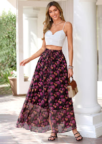 PRETTYGARDEN Summer Maxi Long Skirts for Women Trendy Boho Floral High Waisted Slit Flowy Travel Beach Vacation Clothes