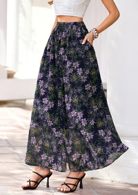 PRETTYGARDEN Summer Maxi Long Skirts for Women Trendy Boho Floral High Waisted Slit Flowy Travel Beach Vacation Clothes
