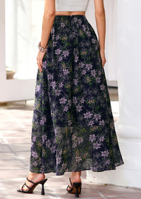 PRETTYGARDEN Summer Maxi Long Skirts for Women Trendy Boho Floral High Waisted Slit Flowy Travel Beach Vacation Clothes