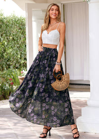PRETTYGARDEN Summer Maxi Long Skirts for Women Trendy Boho Floral High Waisted Slit Flowy Travel Beach Vacation Clothes