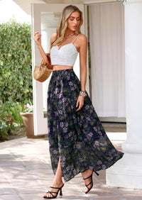 PRETTYGARDEN Summer Maxi Long Skirts for Women Trendy Boho Floral High Waisted Slit Flowy Travel Beach Vacation Clothes