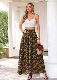 PRETTYGARDEN Summer Maxi Long Skirts for Women Trendy Boho Floral High Waisted Slit Flowy Travel Beach Vacation Clothes