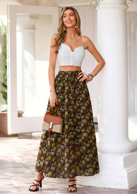 PRETTYGARDEN Summer Maxi Long Skirts for Women Trendy Boho Floral High Waisted Slit Flowy Travel Beach Vacation Clothes