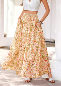 PRETTYGARDEN Summer Maxi Long Skirts for Women Trendy Boho Floral High Waisted Slit Flowy Travel Beach Vacation Clothes