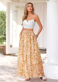 PRETTYGARDEN Summer Maxi Long Skirts for Women Trendy Boho Floral High Waisted Slit Flowy Travel Beach Vacation Clothes