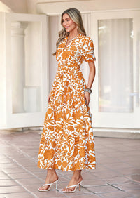 PRETTYGARDEN Women's Summer Maxi Dresses Boho Floral Short Sleeve V Neck Casual Wedding Guest 2026 Beach Vacation Outfits
