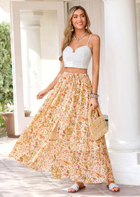 PRETTYGARDEN Summer Maxi Long Skirts for Women Trendy Boho Floral High Waisted Slit Flowy Travel Beach Vacation Clothes