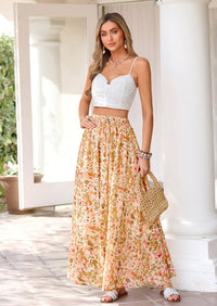 PRETTYGARDEN Summer Maxi Long Skirts for Women Trendy Boho Floral High Waisted Slit Flowy Travel Beach Vacation Clothes