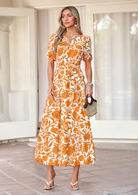 PRETTYGARDEN Women's Summer Maxi Dresses Boho Floral Short Sleeve V Neck Casual Wedding Guest 2026 Beach Vacation Outfits