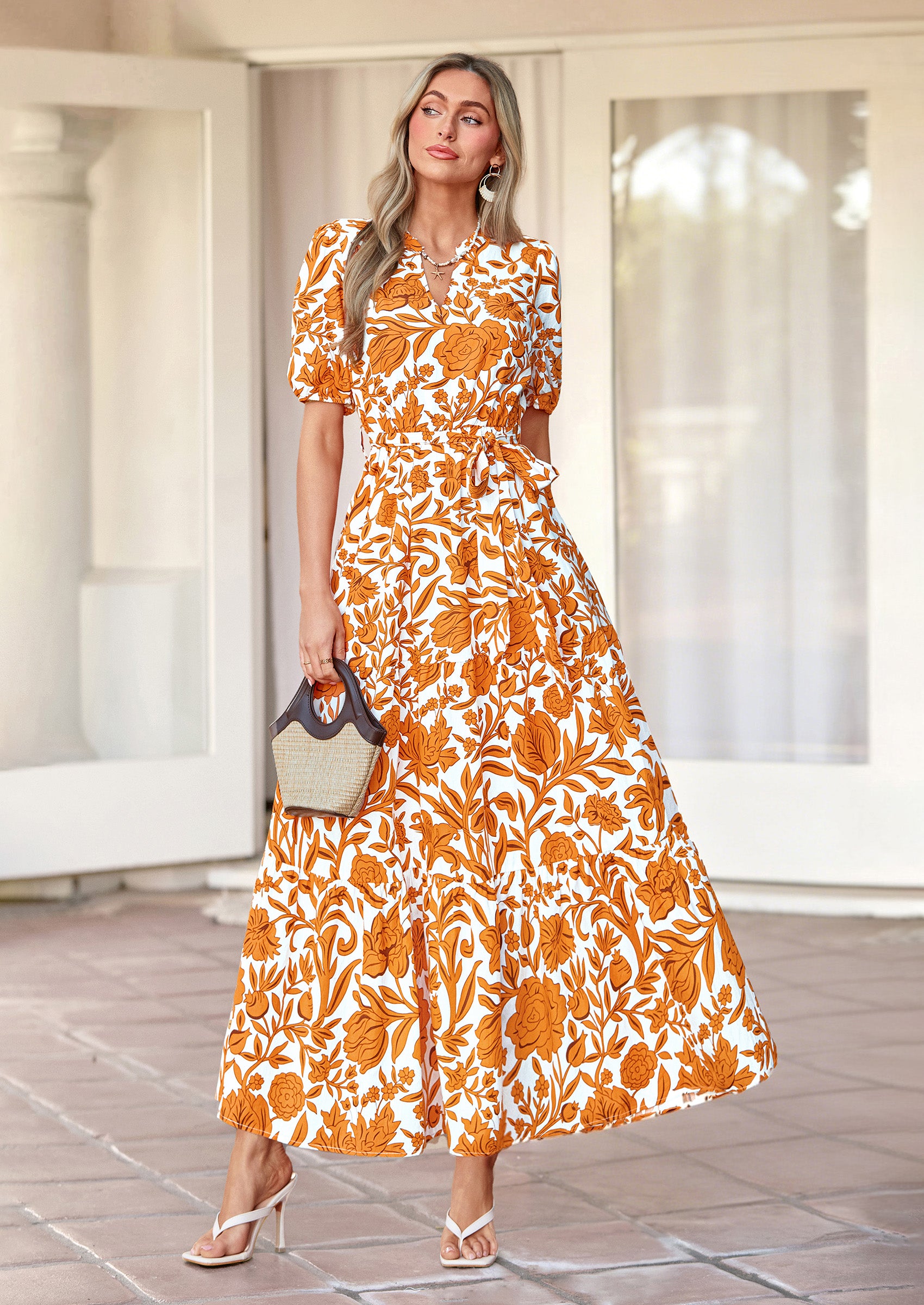 PRETTYGARDEN Women's Summer Maxi Dresses Boho Floral Short Sleeve V Neck Casual Wedding Guest 2026 Beach Vacation Outfits