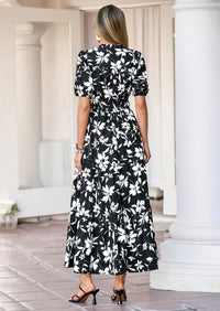 PRETTYGARDEN Women's Summer Maxi Dresses Boho Floral Short Sleeve V Neck Casual Wedding Guest 2026 Beach Vacation Outfits
