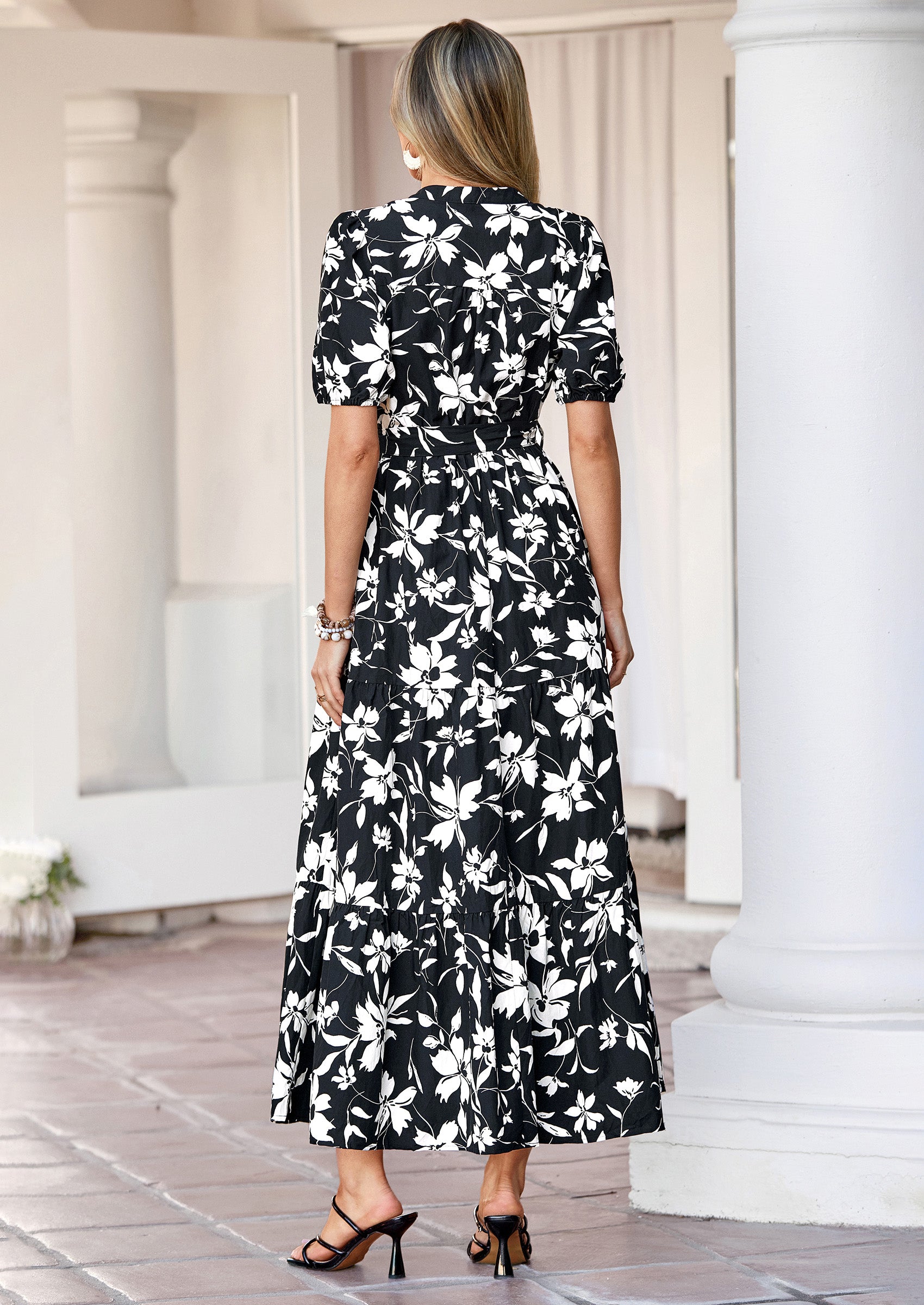 PRETTYGARDEN Women's Summer Maxi Dresses Boho Floral Short Sleeve V Neck Casual Wedding Guest 2026 Beach Vacation Outfits