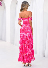 PRETTYGARDEN Women's Formal Cocktail Maxi Dresses Summer Off Shoulder Floral Mesh Bodycon Spring Wedding Guest Dress PRETTYGARDEN