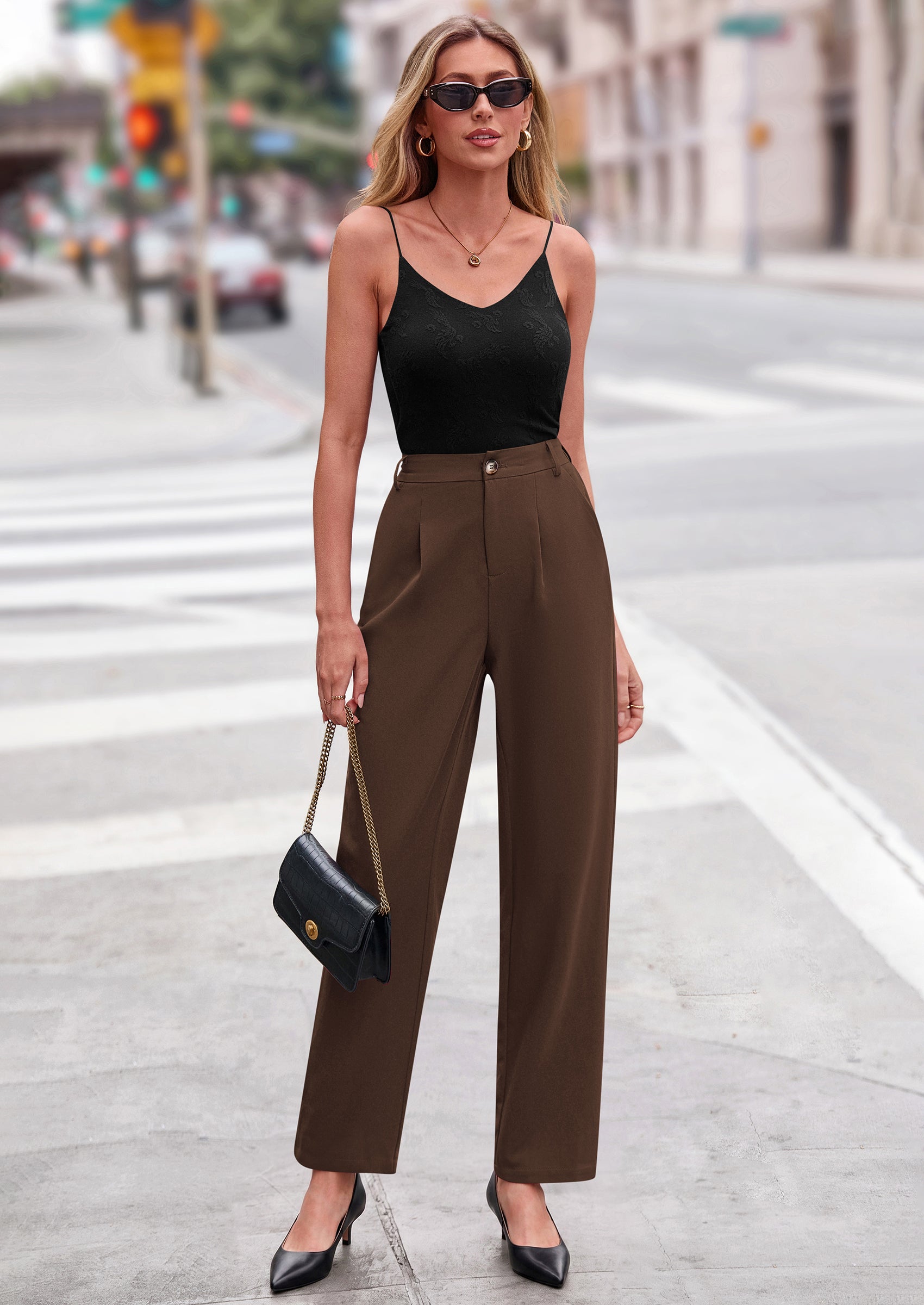PRETTYGARDEN Womens Dress Pants Summer Work Clothes Tapered High Waisted Trousers Slacks Pockets Business Casual Outfits