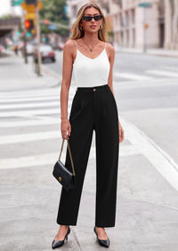 PRETTYGARDEN Womens Dress Pants Summer Work Clothes Tapered High Waisted Trousers Slacks Pockets Business Casual Outfits