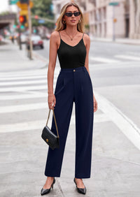 PRETTYGARDEN Womens Dress Pants Summer Work Clothes Tapered High Waisted Trousers Slacks Pockets Business Casual Outfits