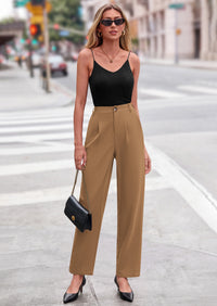 PRETTYGARDEN Womens Dress Pants Summer Work Clothes Tapered High Waisted Trousers Slacks Pockets Business Casual Outfits